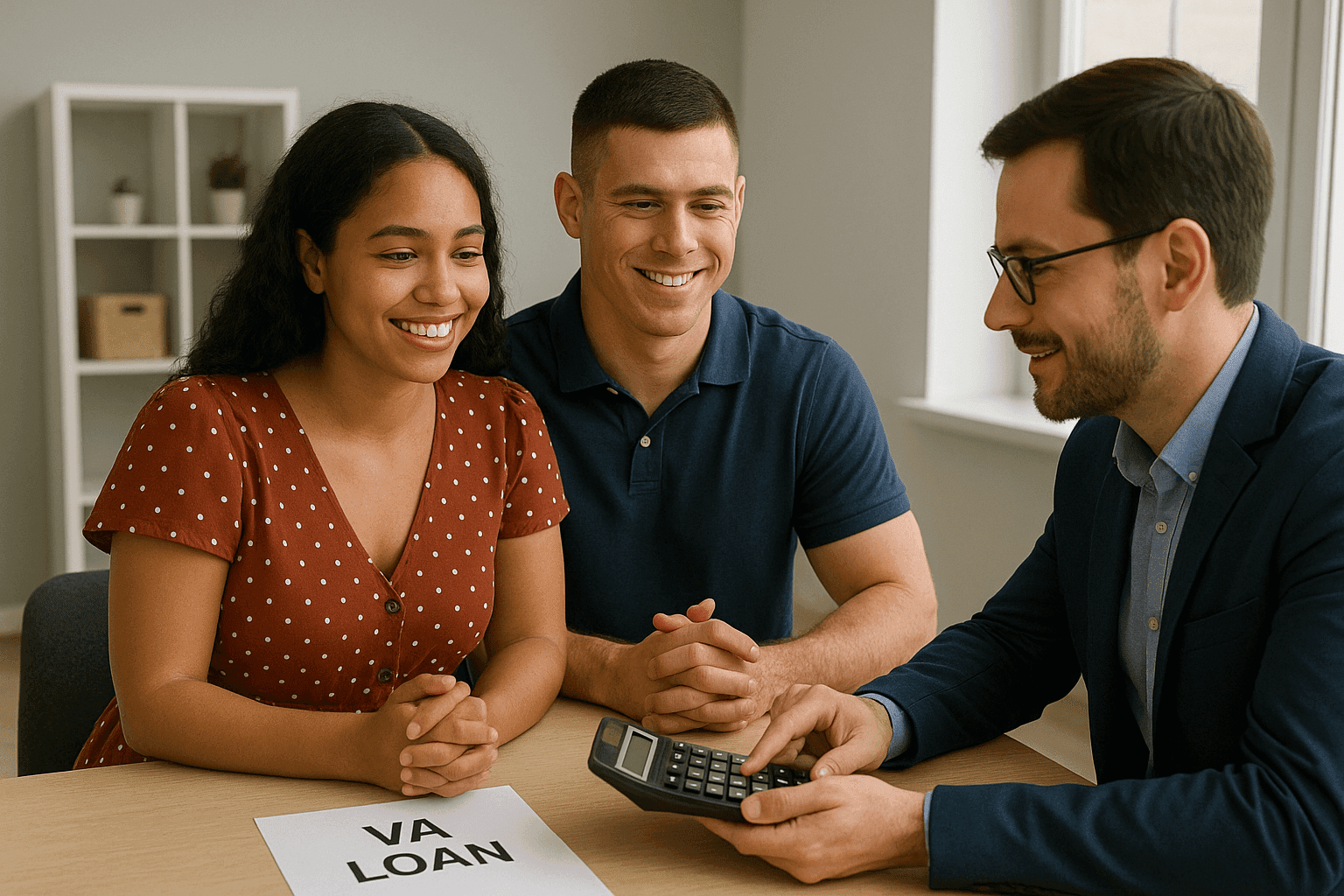 Military couple reviewing VA Loan options with advisor