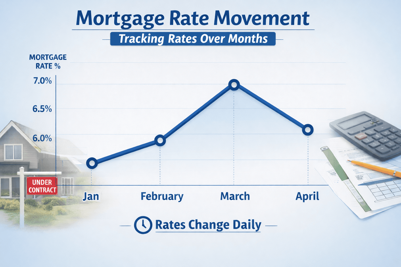Mortgage rates change constantly, but meaningful loan shopping happens after you’re under contract, when pricing can be compared accurately.