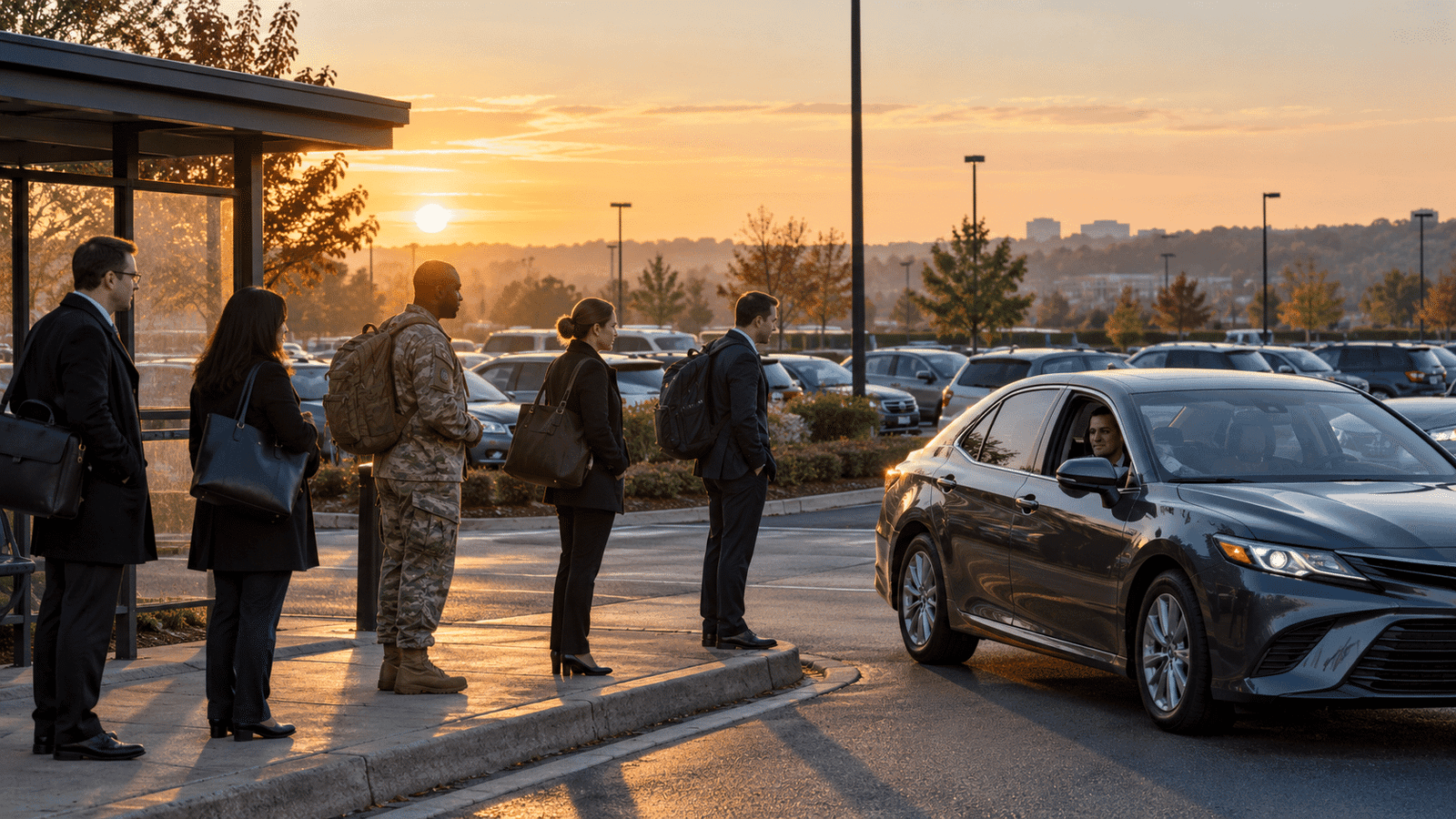 Northern Virginia Slug Line Pickup in the Morning Commuters lined up at a Northern Virginia slug line waiting for a ride into the Pentagon.
